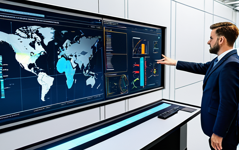 A diverse team of professional logistics managers in modest business attire, gathered around a large, interactive holographic display in a high-tech port control center. The display vividly projects a detailed 3D digital twin model of a bustling container port, showing ships navigating, automated cranes operating, and real-time data streams indicating cargo movement and logistics. The atmosphere is one of efficiency and control, highlighting data visualization and predictive analytics. The control room is modern, well-lit with ambient light, and features sleek design. Professional photography, high quality, realistic lighting, perfect anatomy, correct proportions, natural pose, well-formed hands, proper finger count, natural body proportions, safe for work, appropriate content, fully clothed, professional.