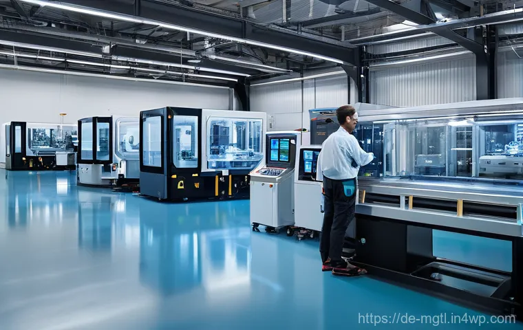 디지털 트윈의 발전 방향 및 향후 과제 - **Prompt:** A state-of-the-art manufacturing facility with automated robotic arms performing precisi...