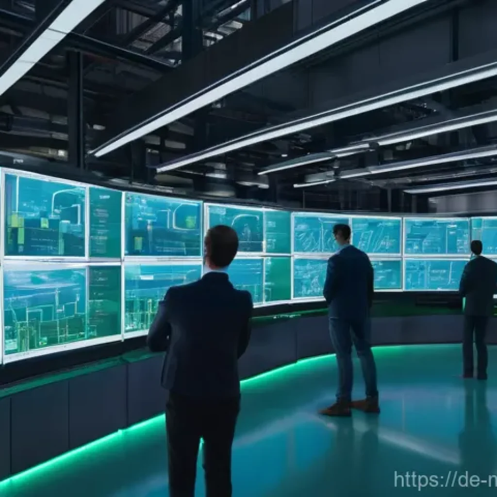 디지털 트윈을 통한 가치 사슬 개선 방안 - **Prompt:** A futuristic, sleek data visualization of a smart factory in Germany at twilight. The fa...