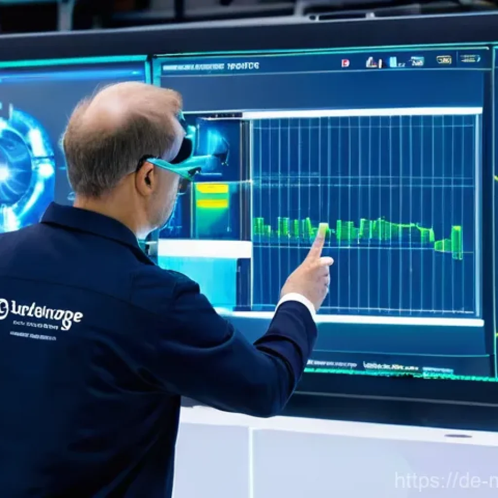 디지털 트윈 기술의 사용자 경험 향상 사례 - **Prompt 1: Predictive Maintenance in an Advanced German Factory**
"A wide-angle shot inside a ...