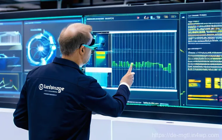 디지털 트윈 기술의 사용자 경험 향상 사례 - **Prompt 1: Predictive Maintenance in an Advanced German Factory**

    "A wide-angle shot inside a ...