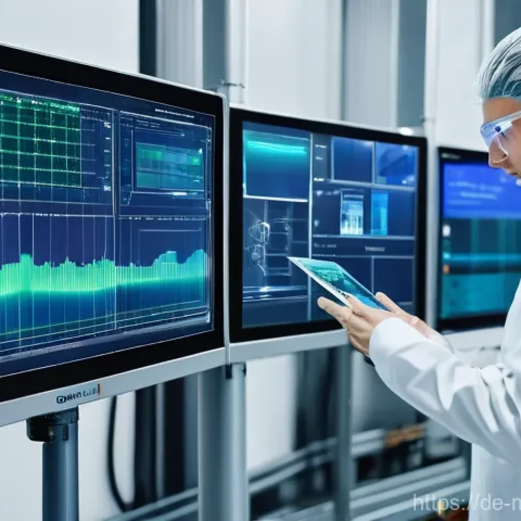 디지털 트윈의 도입 효과 및 사례 분석 - **Industrial Digital Twin Revolution:** A dynamic and high-tech depiction of a German factory floor....