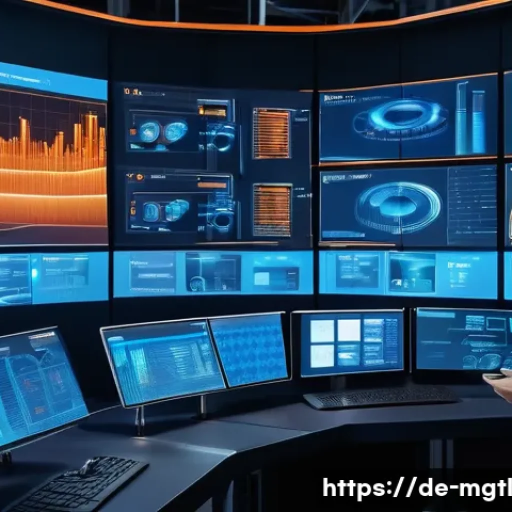 산업 4 0 시대의 디지털 트윈 역할 - A highly detailed industrial factory control room showcasing digital twin technology in action, with...
