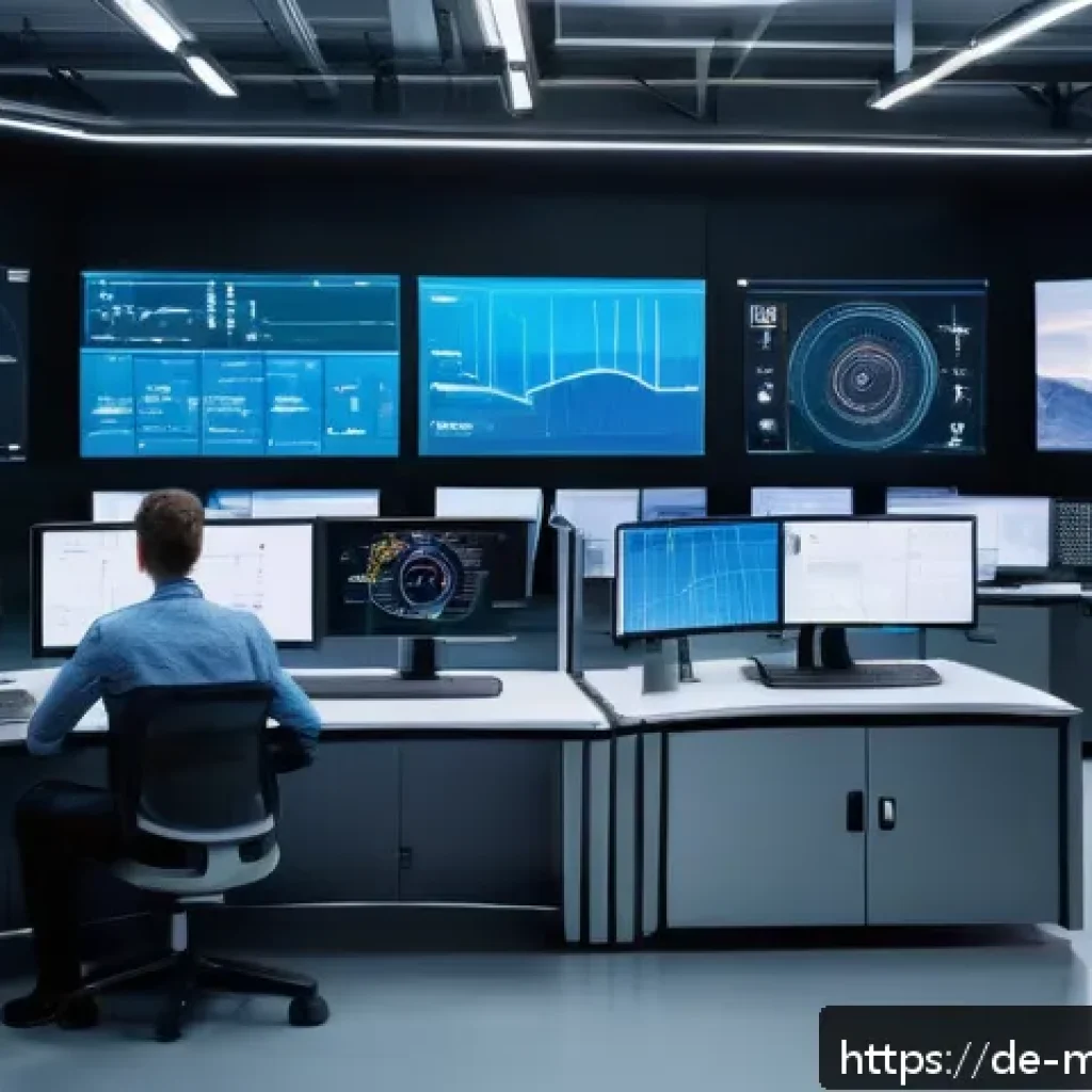 디지털 트윈을 통한 실시간 데이터 분석 - A highly detailed industrial control room featuring large digital twin interfaces displayed on trans...