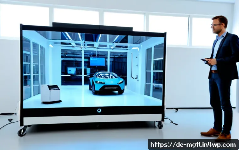 디지털 트윈의 최신 연구 개발 동향 - Photorealistic advanced research laboratory in Germany, diverse European engineers wearing smart cas...